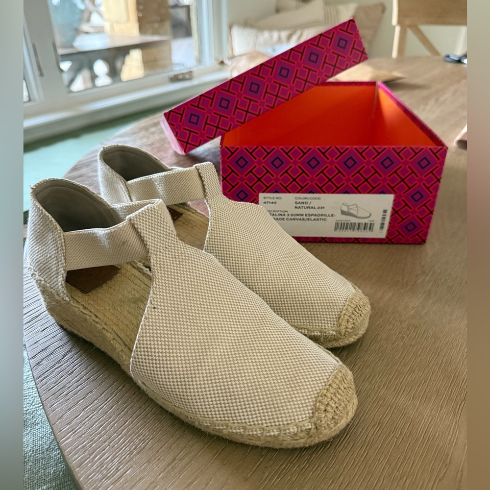 Tory Burch Cream Espadrille Wedge Sandals